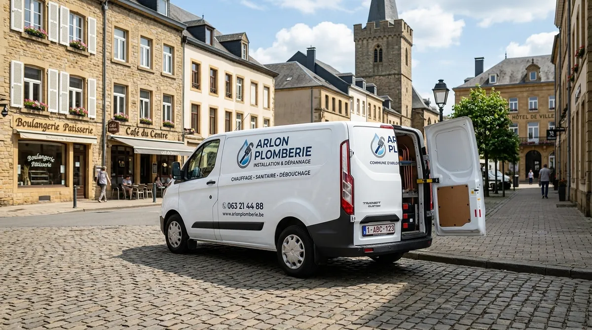 Camionnette atelier de Plombier Arlon dans le centre d'Arlon